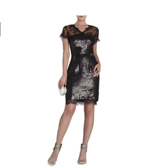 BCBGMAXAZRIA Nel Crossback Lace V-Neck Dress - Picture 1 of 8